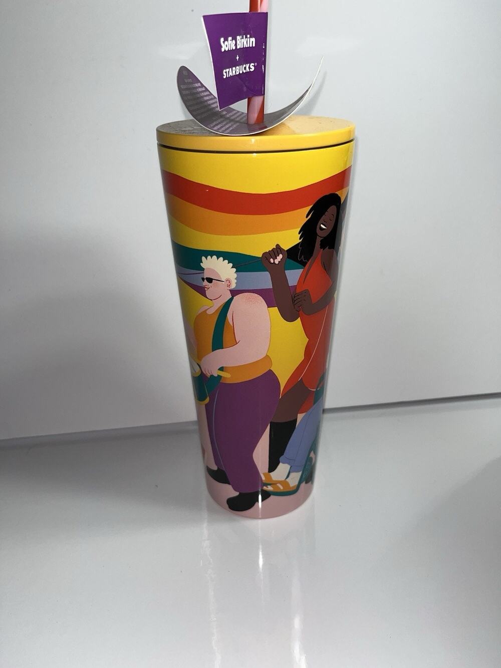 NEW Starbucks Sofie Birkin 24oz Yellow Pride Diversity Graphic Cold Cup Tumbler